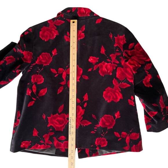 Talbots Black Red Floral Velvet Jacket Size 8 Roses Hidden Buttons Holid… - Picture 11 of 15